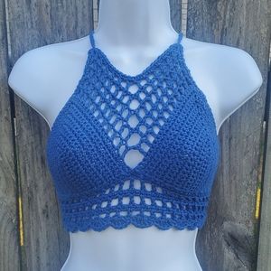 Bright Blue Crochet Halter Top, Boho, Festival. 💕Size XS/S
